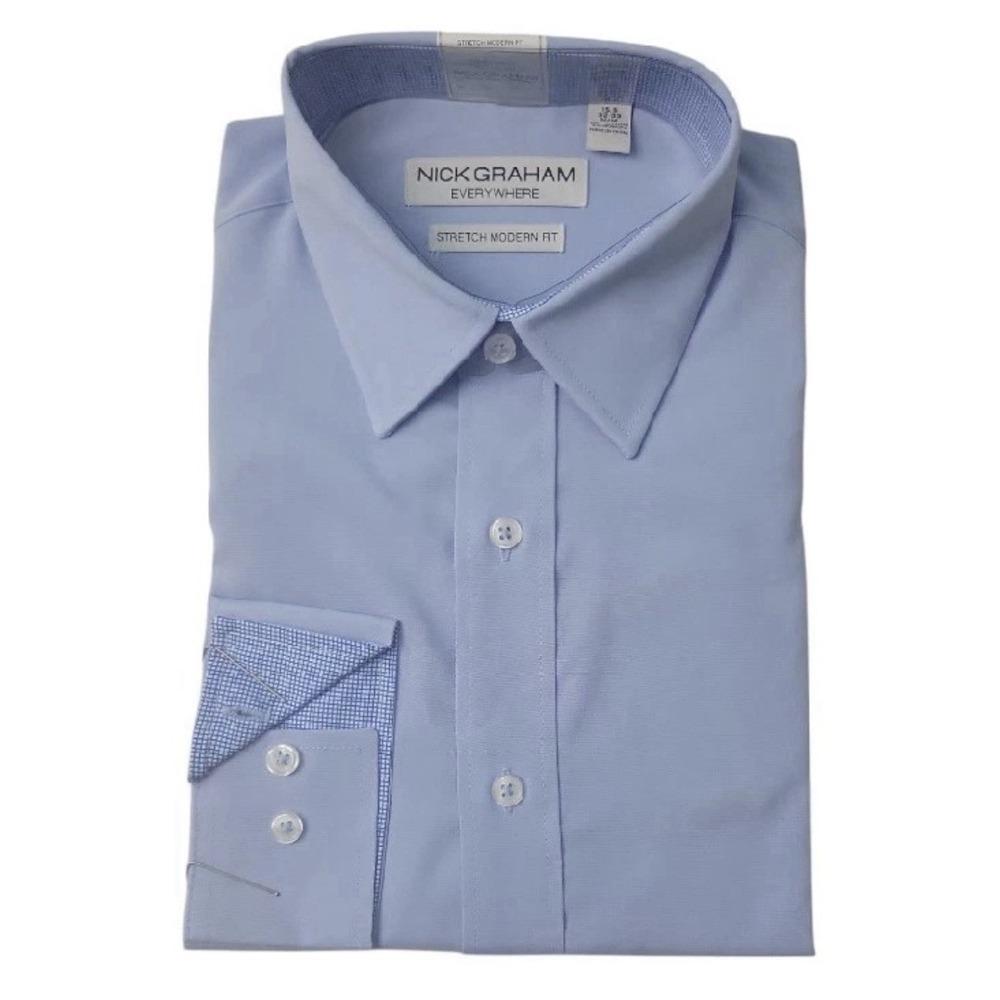 Nick Graham Men's Light Blue Wrinkle Resistant Long Sleeve Button Up Dress Shirt